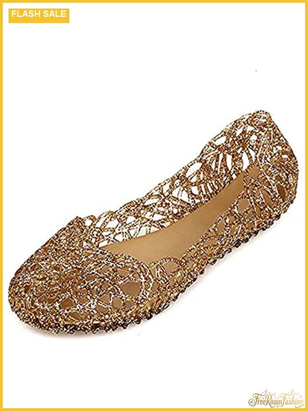 Women's Jelly Flats Slip On Hollow Out Glittery Breathable Shoes Comfortable